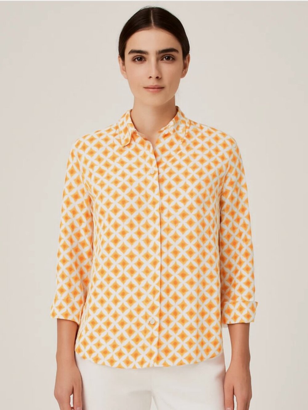 Roberta Roller Rabbit Orange Geometric Cotton Button Down Shirt Medium Boho
